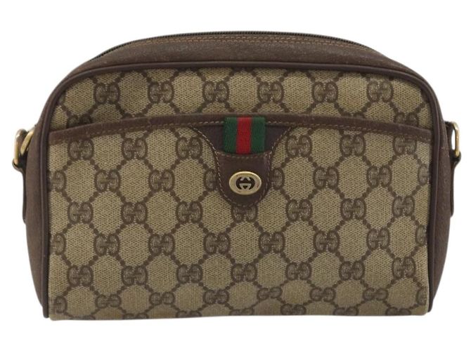 Bolso GUCCI GG Supreme Web Sherry Line PVC Beige Oro 116 02 089 Auth 195675 Dorado - vista 2