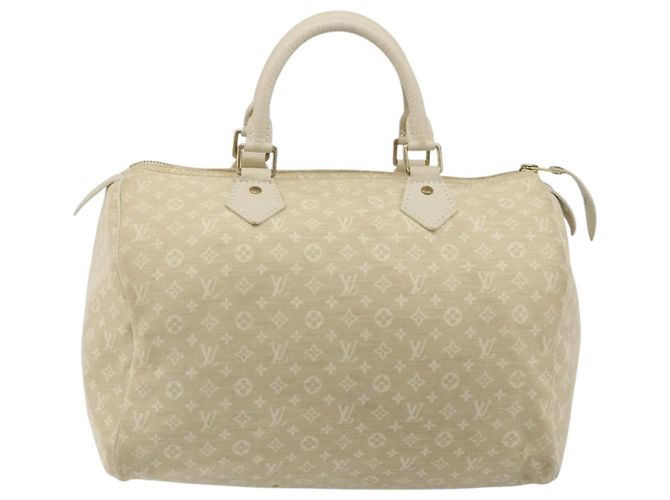 Borsa LOUIS VUITTON Monogram Mini Lin Speedy 30 White Dunne M95319 LV Auth 193401 Bianco - vista 2
