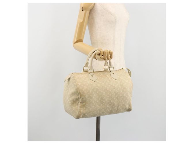 Borsa LOUIS VUITTON Monogram Mini Lin Speedy 30 White Dunne M95319 LV Auth 193401 Bianco - vista 23