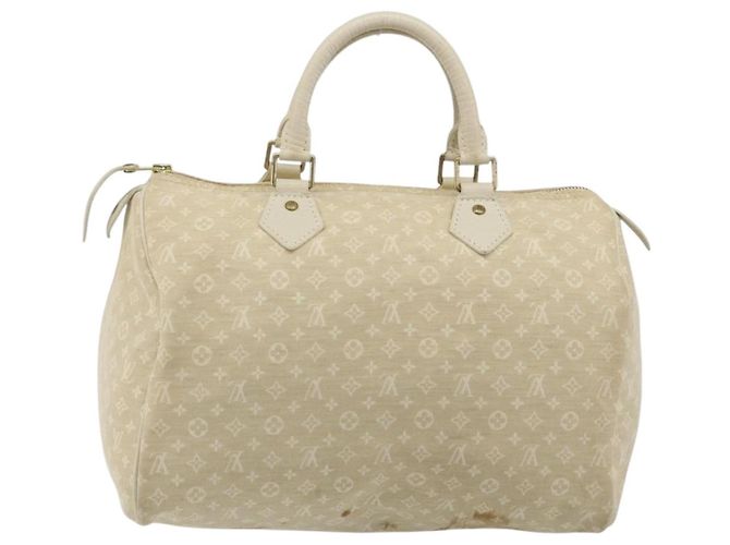 Borsa LOUIS VUITTON Monogram Mini Lin Speedy 30 White Dunne M95319 LV Auth 193401 Bianco - vista 3