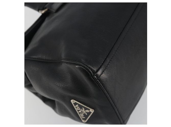 Bolso de hombro PRADA de piel negro plata Auth 195224V - vista 11