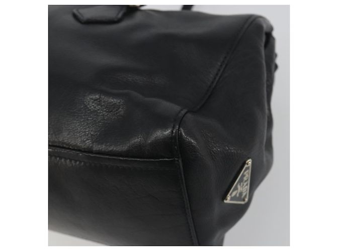 Bolso de hombro PRADA de piel negro plata Auth 195224V - vista 12