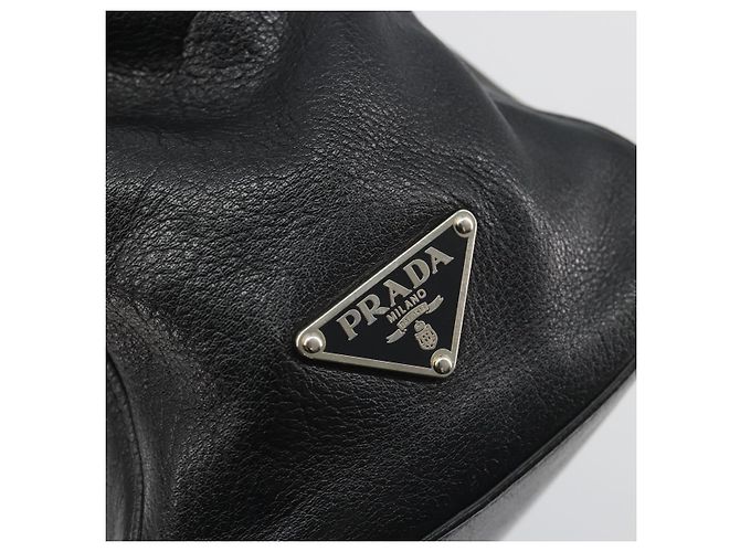 Bolso de hombro PRADA de piel negro plata Auth 195224V - vista 14