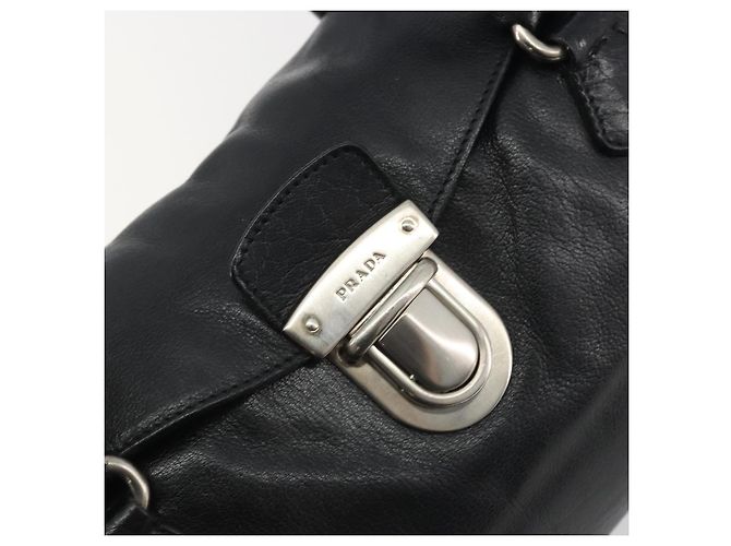 Bolso de hombro PRADA de piel negro plata Auth 195224V - vista 15