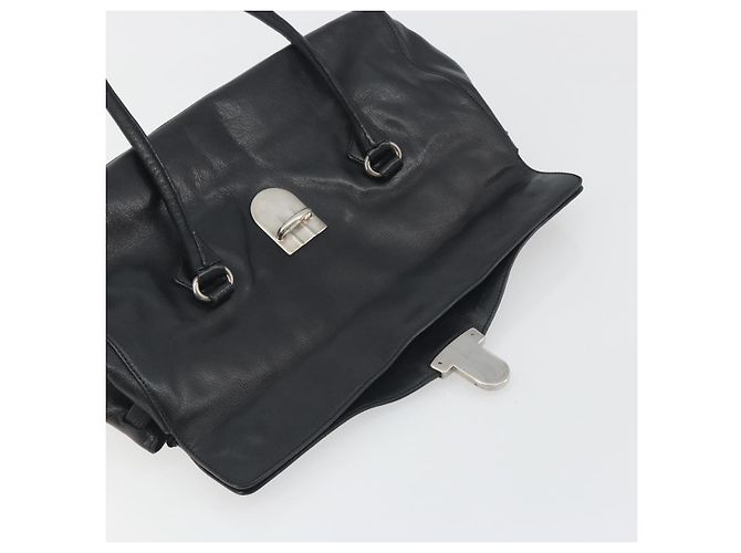 Bolso de hombro PRADA de piel negro plata Auth 195224V - vista 16