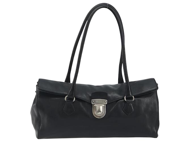 Bolso de hombro PRADA de piel negro plata Auth 195224V - vista 2