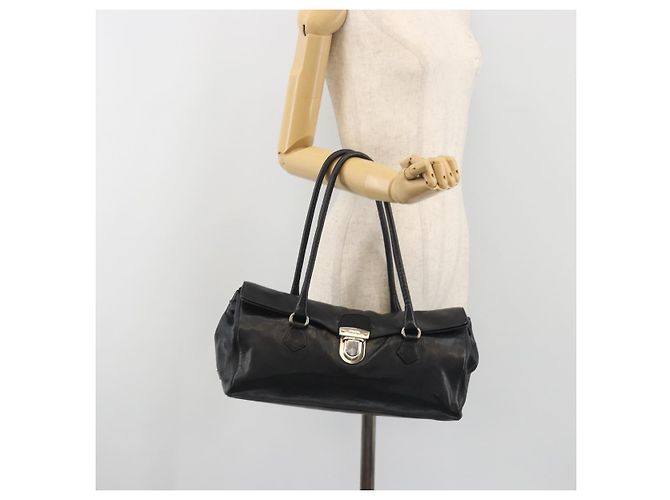 Bolso de hombro PRADA de piel negro plata Auth 195224V - vista 25