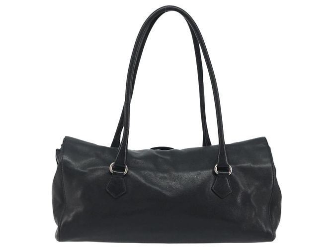 Bolso de hombro PRADA de piel negro plata Auth 195224V - vista 3