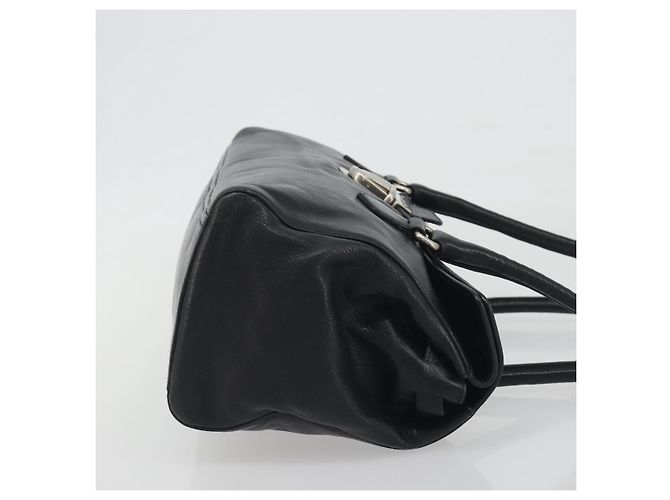 Bolso de hombro PRADA de piel negro plata Auth 195224V - vista 4