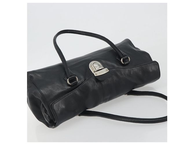 Bolso de hombro PRADA de piel negro plata Auth 195224V - vista 6