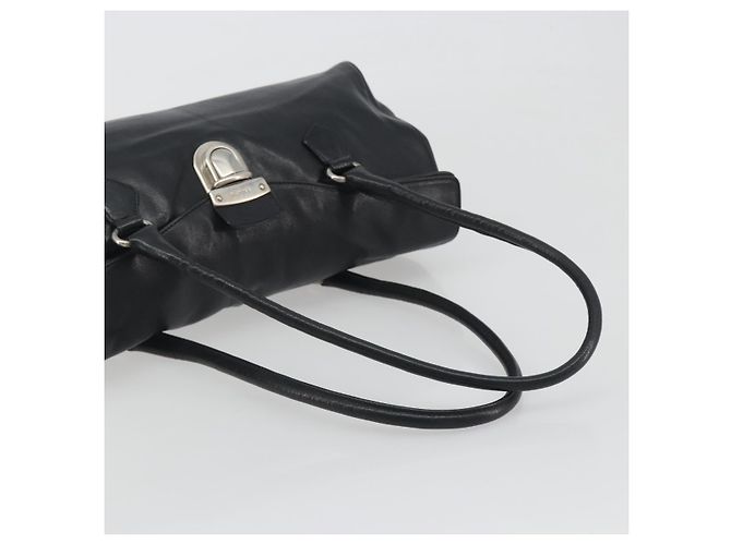 Bolso de hombro PRADA de piel negro plata Auth 195224V - vista 7