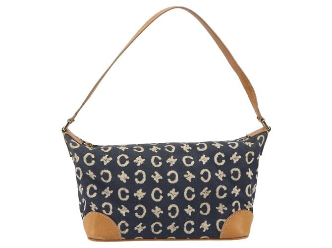 Céline Borsa a tracolla CELINE C Macadam Canvas Blue Gold Auth bs36746 D'oro - vista 2