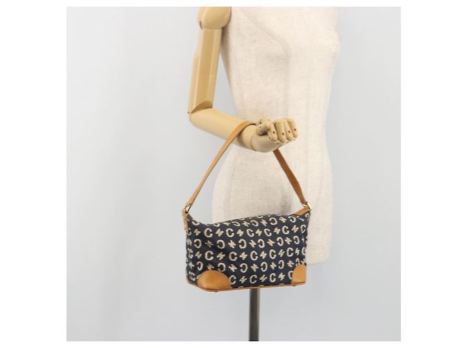 Céline Borsa a tracolla CELINE C Macadam Canvas Blue Gold Auth bs36746 D'oro - vista 21