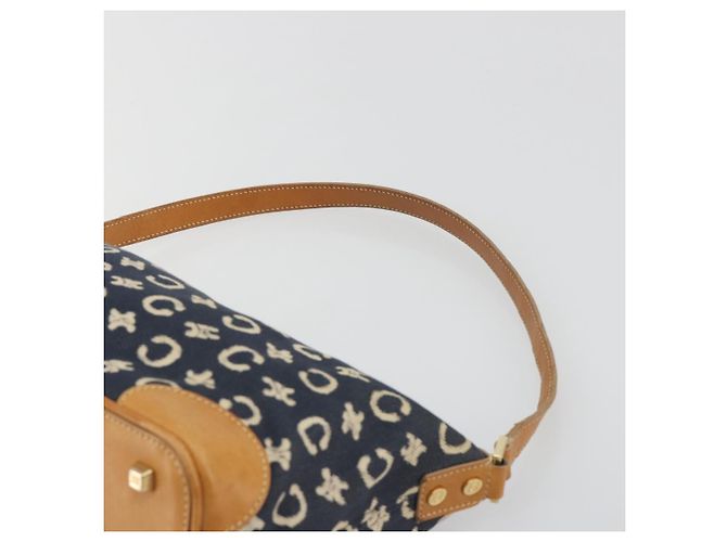 Céline Borsa a tracolla CELINE C Macadam Canvas Blue Gold Auth bs36746 D'oro - vista 8
