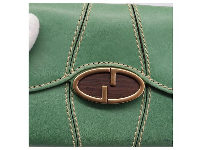 Cartera larga GUCCI de cuero Verde Oro Auth 197116A Dorado - vista 12