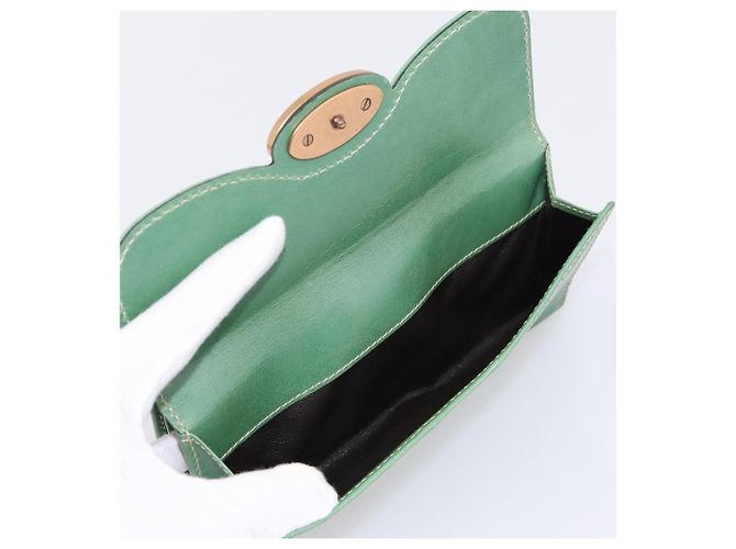 Cartera larga GUCCI de cuero Verde Oro Auth 197116A Dorado - vista 13