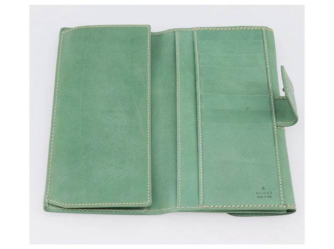 Cartera larga GUCCI de cuero Verde Oro Auth 197116A Dorado - vista 16
