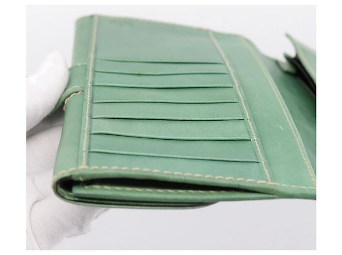 Cartera larga GUCCI de cuero Verde Oro Auth 197116A Dorado - vista 19