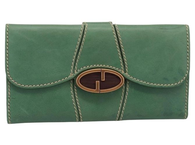 Cartera larga GUCCI de cuero Verde Oro Auth 197116A Dorado - vista 2