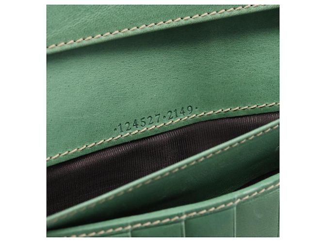 Cartera larga GUCCI de cuero Verde Oro Auth 197116A Dorado - vista 22
