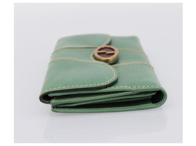 Cartera larga GUCCI de cuero Verde Oro Auth 197116A Dorado - vista 4