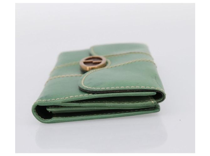 Cartera larga GUCCI de cuero Verde Oro Auth 197116A Dorado - vista 5