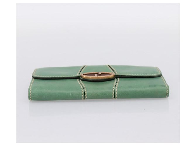 Cartera larga GUCCI de cuero Verde Oro Auth 197116A Dorado - vista 7