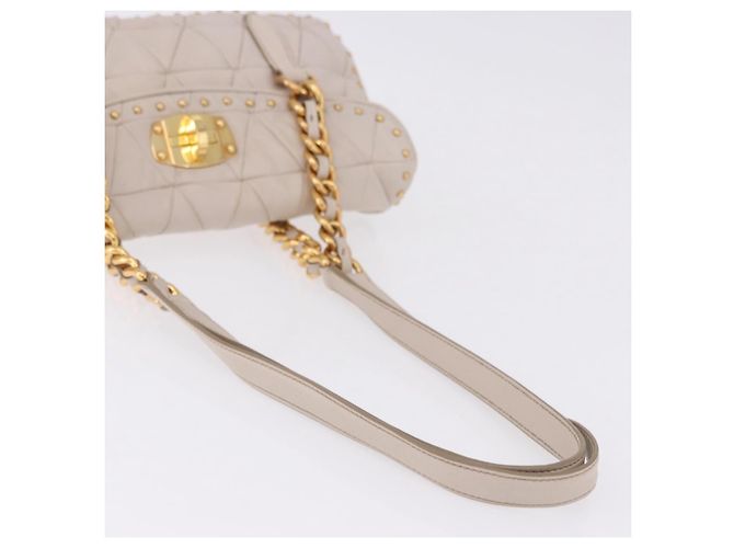 Borsa a tracolla con catena Miu Miu Pelle Beige Tono Oro Auth 195430A - vista 8