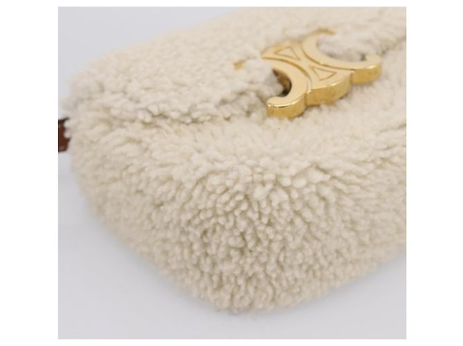 Céline CELINE Triomphe Mini Claude Shoulder Pouch Bore Beige Gold Auth 196467SAM Dorado - vista 11