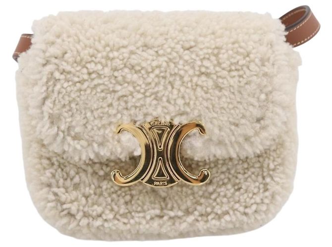 Céline CELINE Triomphe Mini Claude Shoulder Pouch Bore Beige Gold Auth 196467SAM Dorado - vista 2