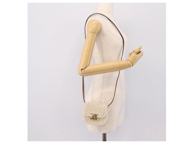 Céline CELINE Triomphe Mini Claude Shoulder Pouch Bore Beige Gold Auth 196467SAM Dorado - vista 21