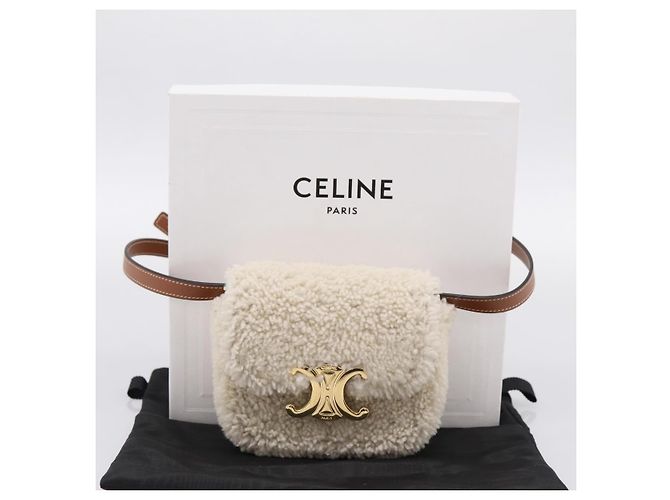 Céline CELINE Triomphe Mini Claude Shoulder Pouch Bore Beige Gold Auth 196467SAM Dorado - vista 22