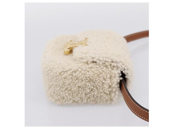 Céline CELINE Triomphe Mini Claude Shoulder Pouch Bore Beige Gold Auth 196467SAM Dorado - vista 5