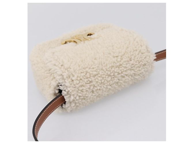 Céline CELINE Triomphe Mini Claude Shoulder Pouch Bore Beige Gold Auth 196467SAM Dorado - vista 6
