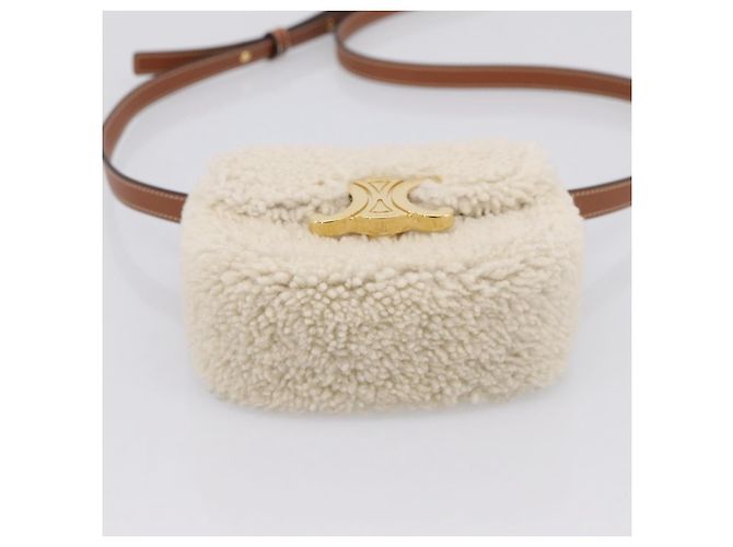 Céline CELINE Triomphe Mini Claude Shoulder Pouch Bore Beige Gold Auth 196467SAM Dorado - vista 9