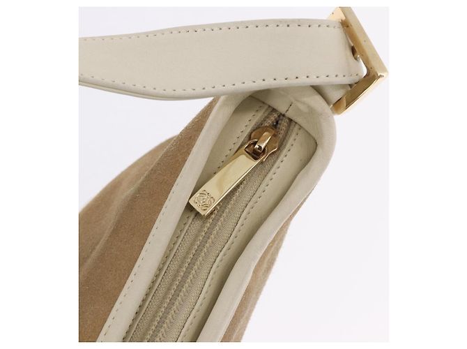 Borsa a tracolla LOEWE Anagram Suede Beige Gold Tone Auth 195760V - vista 9