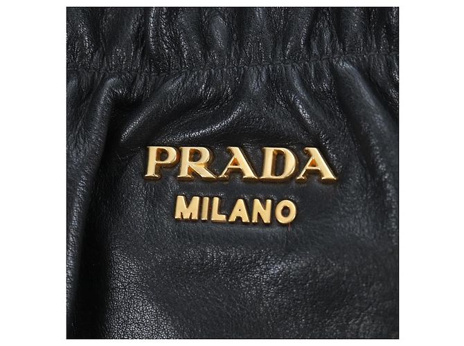 Ribbon Borsa a mano PRADA con nastro laterale in pelle nera e oro BR4240 Auth am12234V Nero D'oro - vista 18