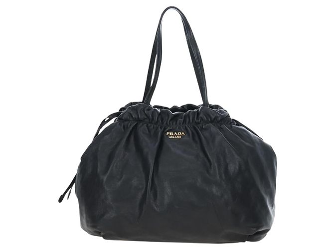 Ribbon Borsa a mano PRADA con nastro laterale in pelle nera e oro BR4240 Auth am12234V Nero D'oro - vista 2