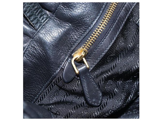 Ribbon Borsa a mano PRADA con nastro laterale in pelle nera e oro BR4240 Auth am12234V Nero D'oro - vista 23