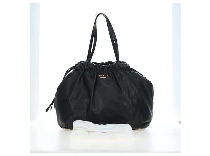 Ribbon Borsa a mano PRADA con nastro laterale in pelle nera e oro BR4240 Auth am12234V Nero D'oro - vista 28