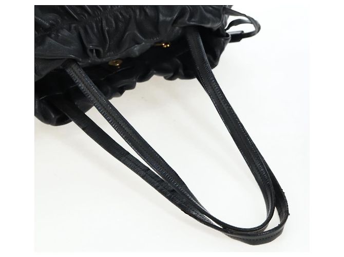 Ribbon Borsa a mano PRADA con nastro laterale in pelle nera e oro BR4240 Auth am12234V Nero D'oro - vista 7