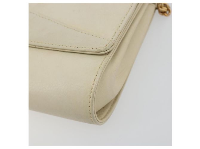 Céline Borsa a tracolla con catena CELINE Pelle White Gold Auth bs36725 Bianco D'oro - vista 10