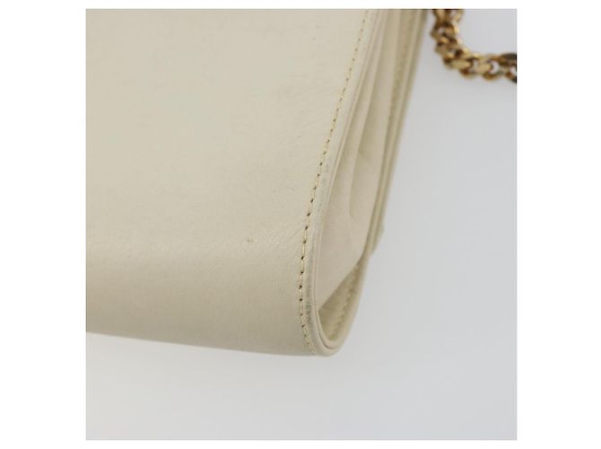 Céline Borsa a tracolla con catena CELINE Pelle White Gold Auth bs36725 Bianco D'oro - vista 12
