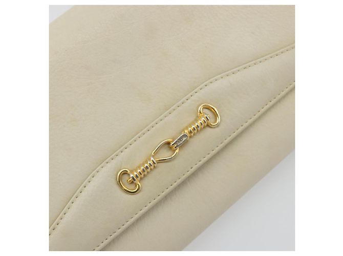 Céline Borsa a tracolla con catena CELINE Pelle White Gold Auth bs36725 Bianco D'oro - vista 14