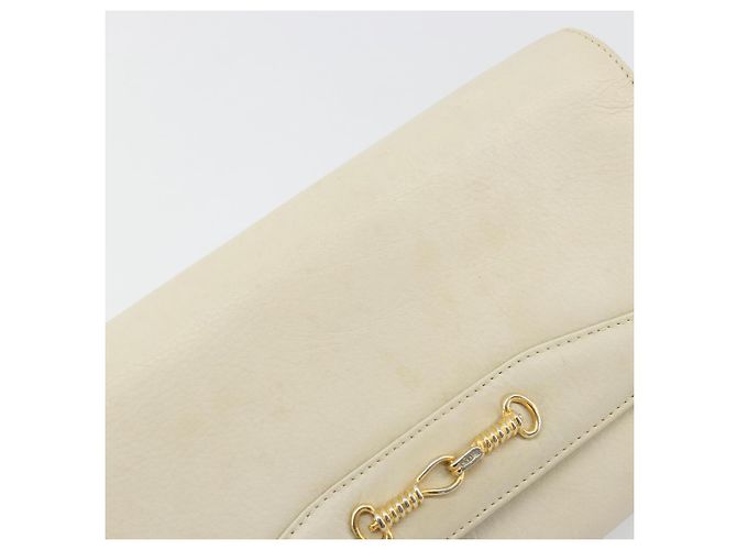 Céline Borsa a tracolla con catena CELINE Pelle White Gold Auth bs36725 Bianco D'oro - vista 15