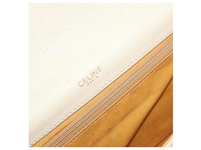 Céline Borsa a tracolla con catena CELINE Pelle White Gold Auth bs36725 Bianco D'oro - vista 17
