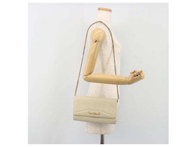 Céline Borsa a tracolla con catena CELINE Pelle White Gold Auth bs36725 Bianco D'oro - vista 25
