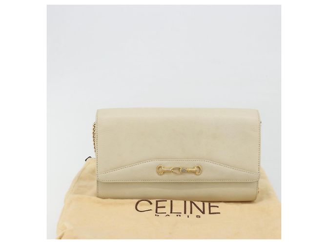 Céline Borsa a tracolla con catena CELINE Pelle White Gold Auth bs36725 Bianco D'oro - vista 26