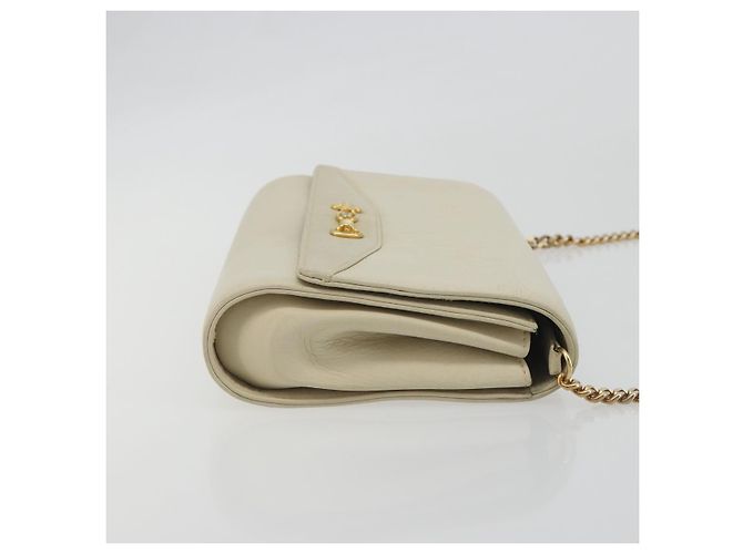 Céline Borsa a tracolla con catena CELINE Pelle White Gold Auth bs36725 Bianco D'oro - vista 4