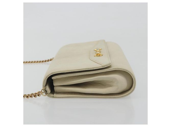 Céline Borsa a tracolla con catena CELINE Pelle White Gold Auth bs36725 Bianco D'oro - vista 5